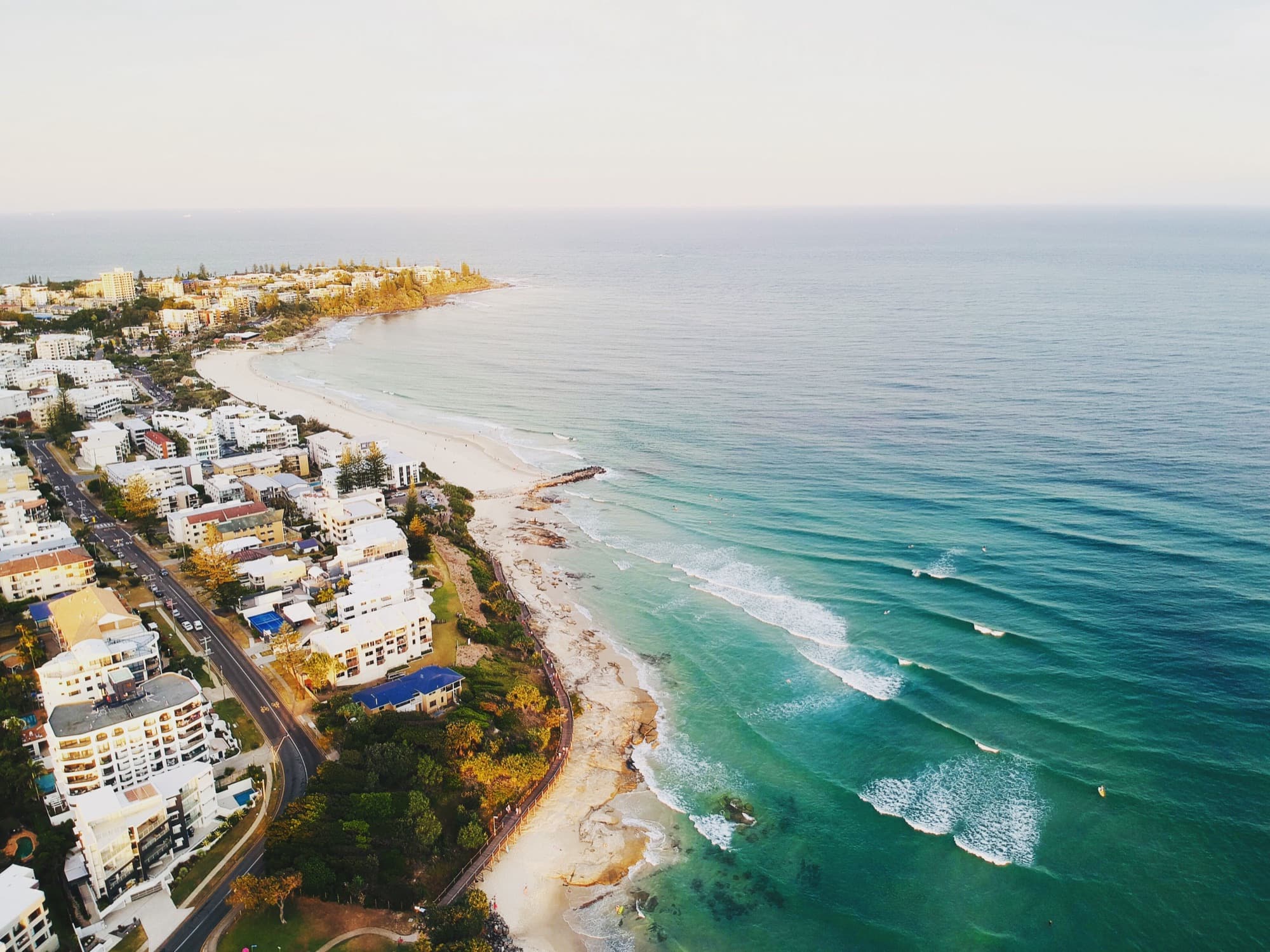 Aerial view of the Caloundra coastline and headland