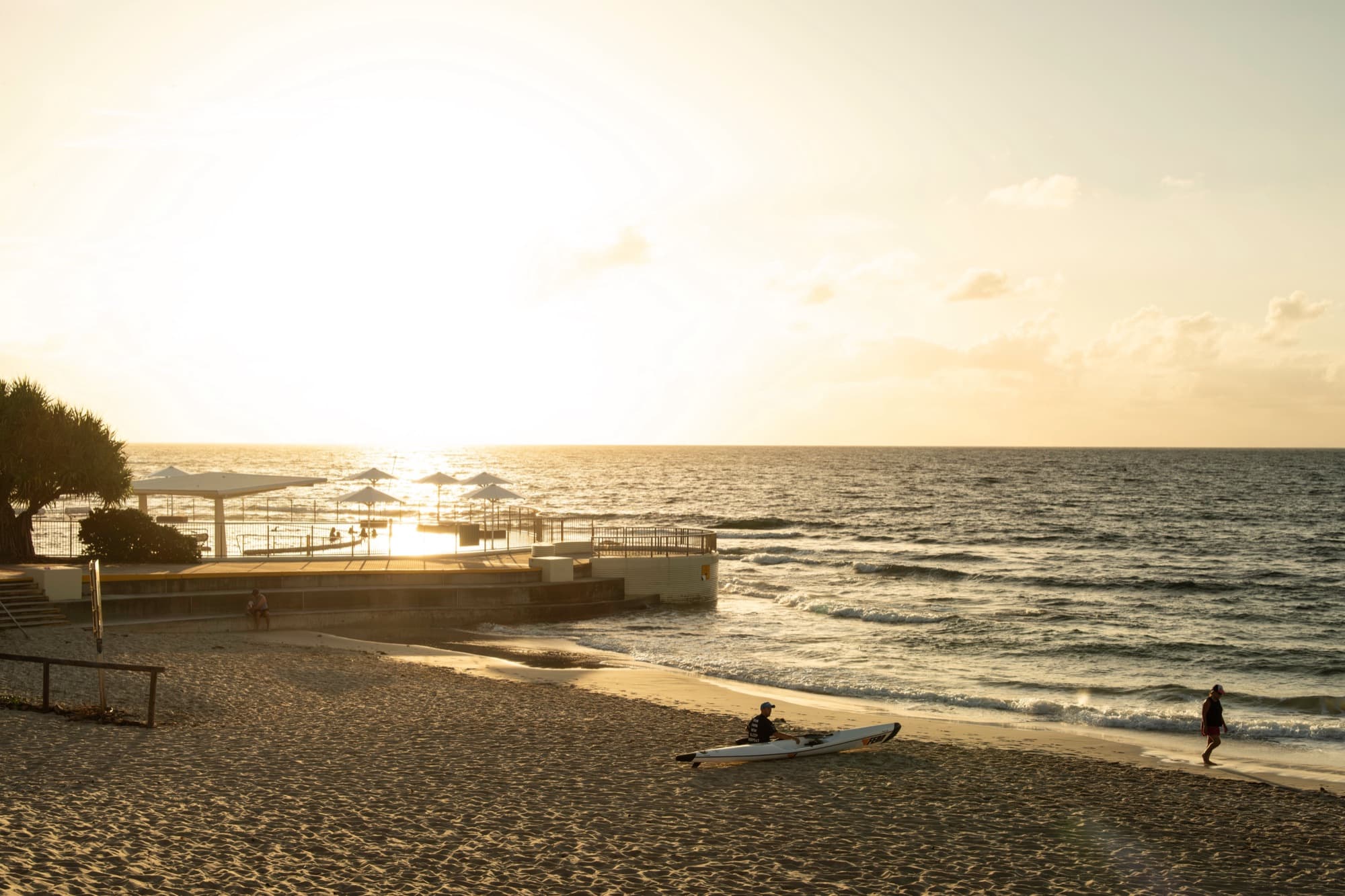 Kings Beach shoreline at sunset with the ocean pool